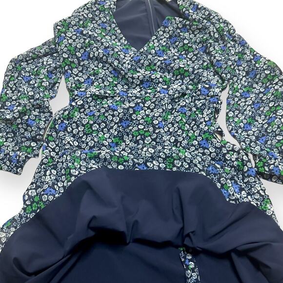 BANANA REPUBLIC Floral Faux Wrap Chic Dress Tie Front Sheer 3/4 Sleeve A-Line 4 - Picture 9 of 13